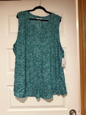 croft & barrow Teal and White Sleeveless Dot-Print Blouse